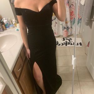 Black suede gown *never worn- tags still on it*